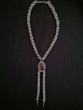 Gothic Chainmail Bolo Tie Necklace – Red Obsidian Centerpiece