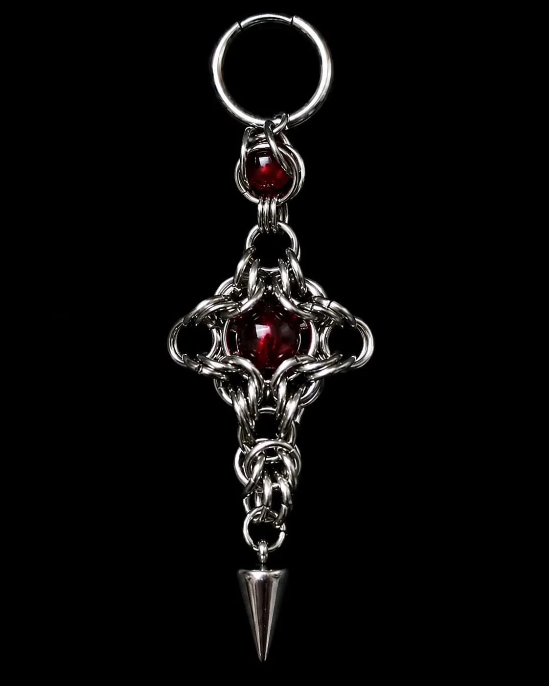 Crimson Sigil Chainmail Drop Earring