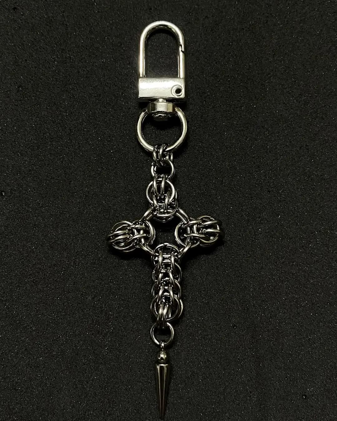 Medieval Chainmail Cross Spike Keychain