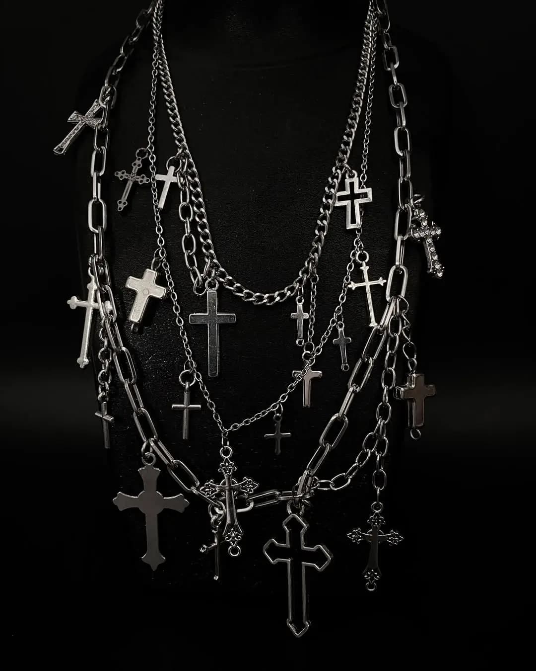 Paperclip Chain Layered Cross Necklace