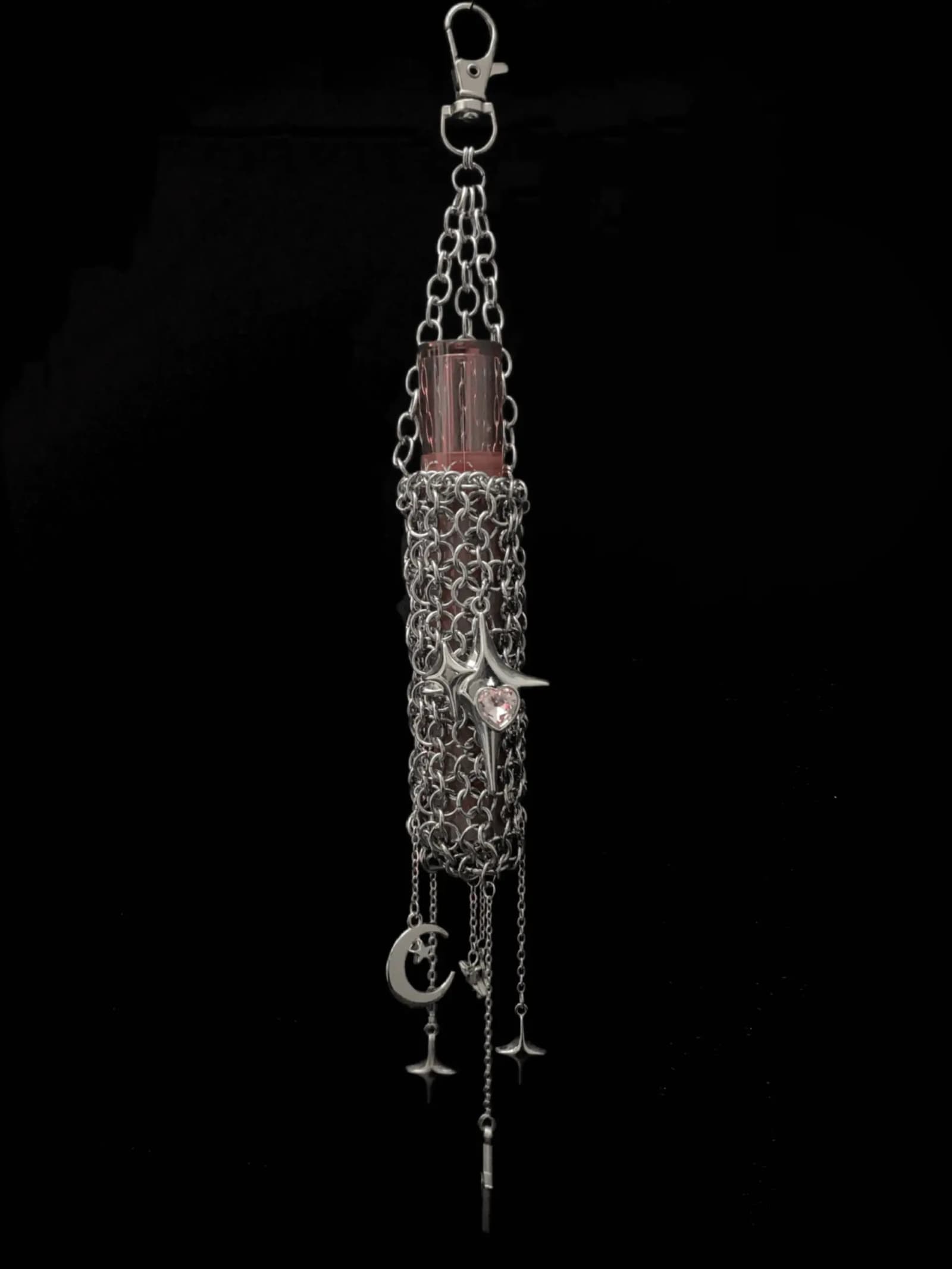 Gothic Chainmail Lighter Case with Pink Heart & Moon Charms