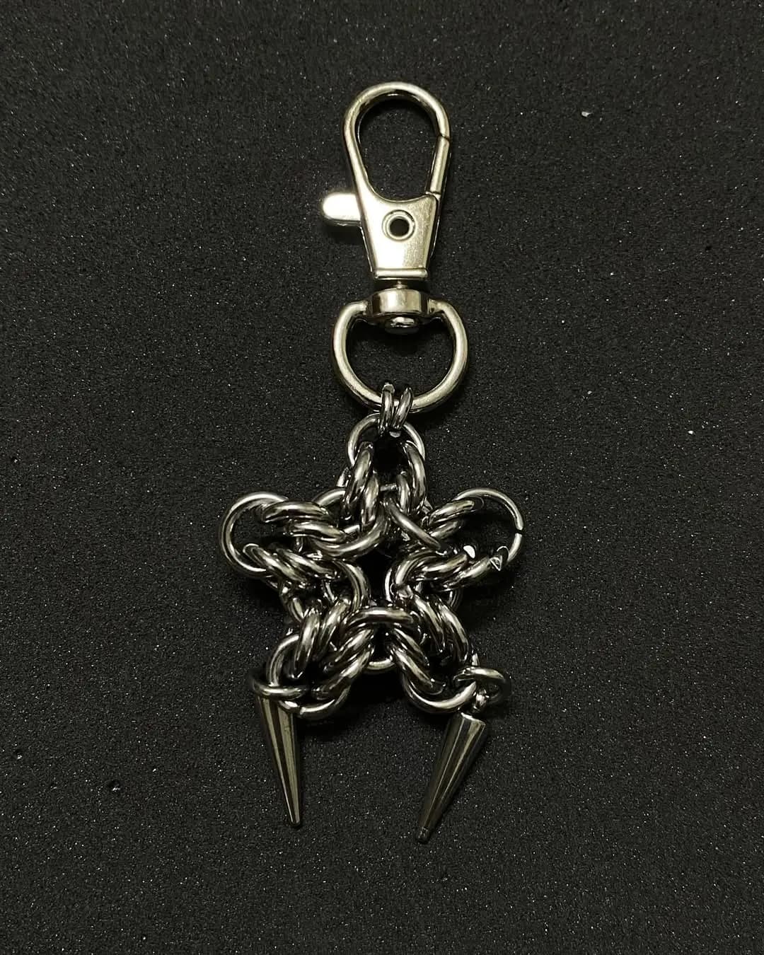 Gothic Chainmail Star Keychain with Spiked Charms