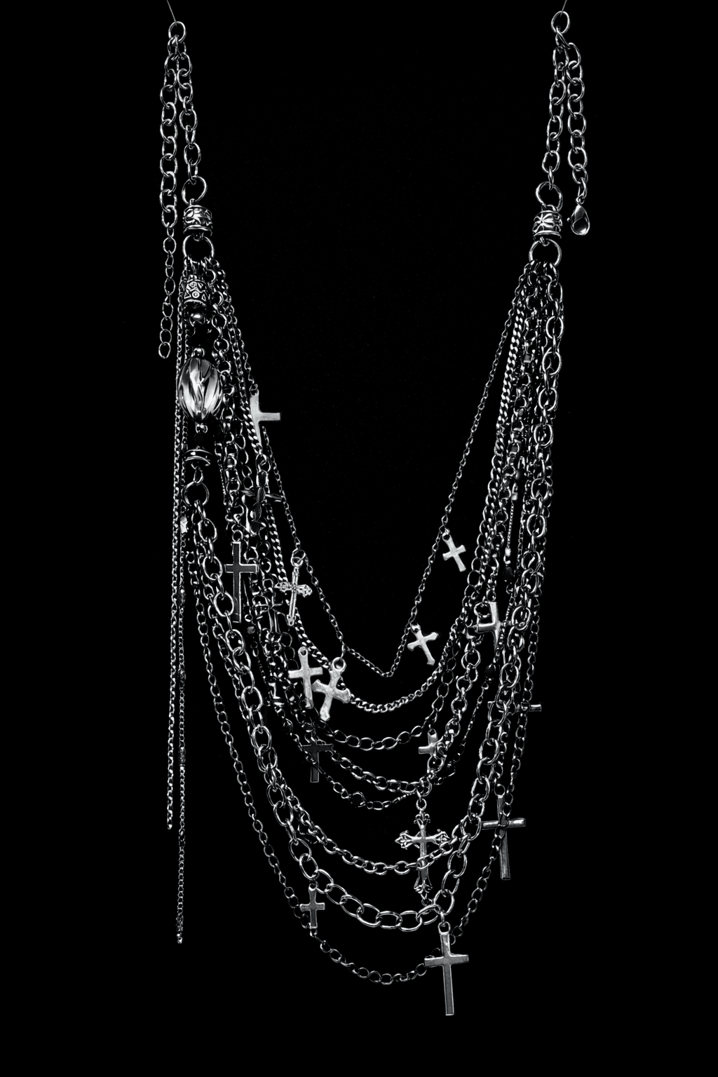 Gothic Layered Chain Necklace with Cross Charms