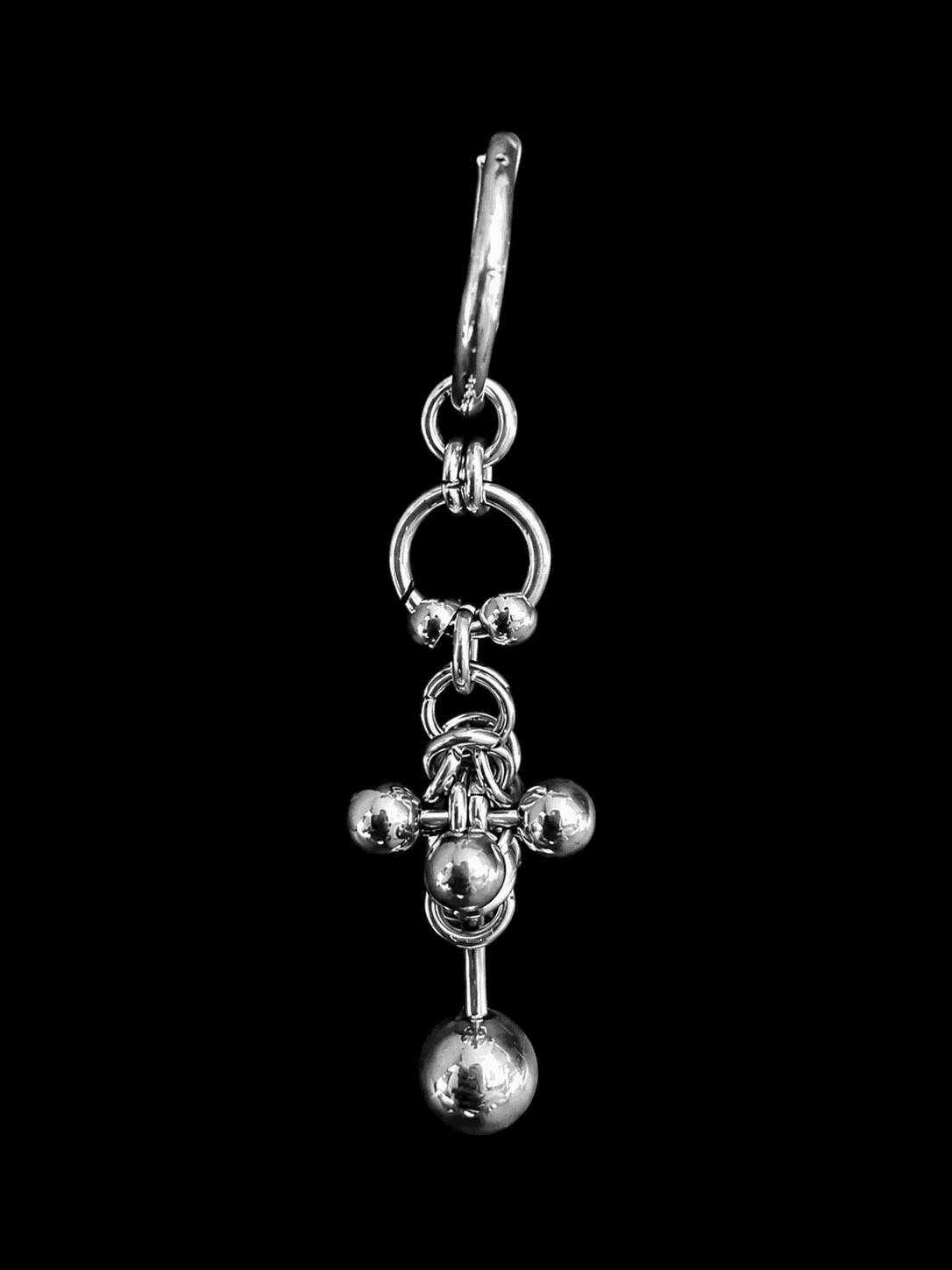 Industrial Chainmail Drop Earring with Sculpted Steel Beads