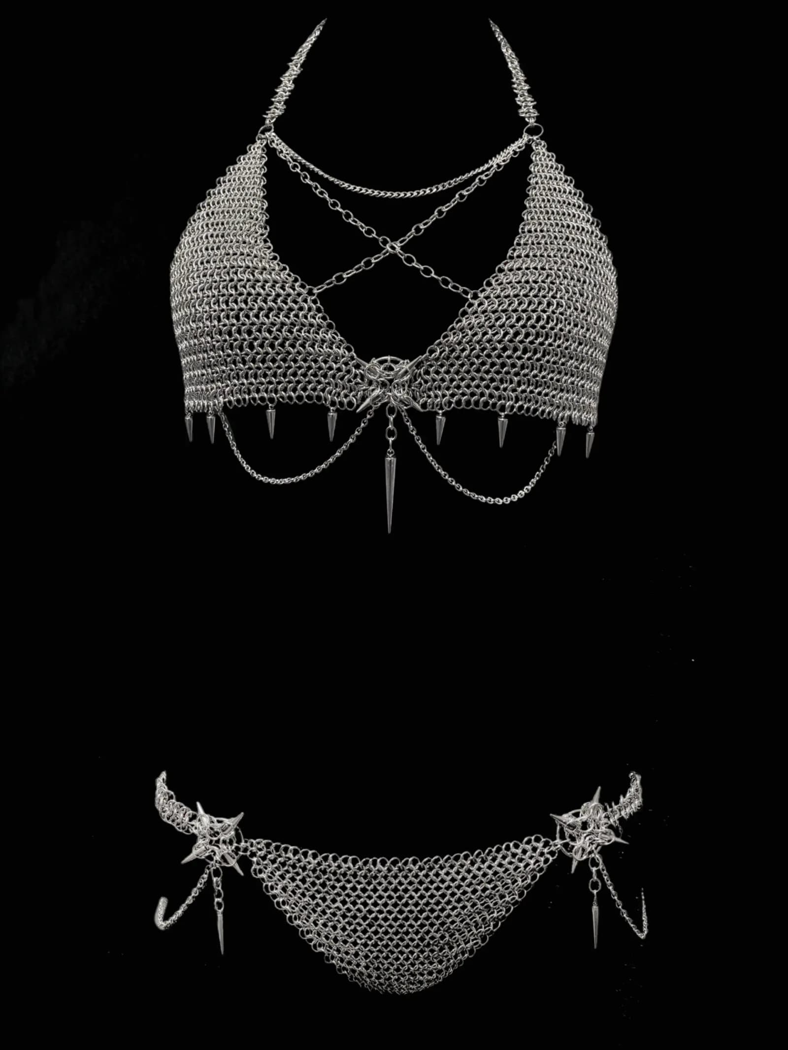 Hand-Linked Gothic Chainmail Bodywear Set – Made-to-Measure Armour Lingerie